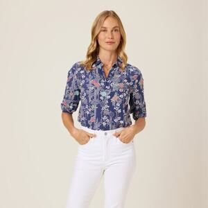 Reyn Spooner Limited Issue NIPPON FOREST MICHELLE Blouse Crown Blue Size Medium